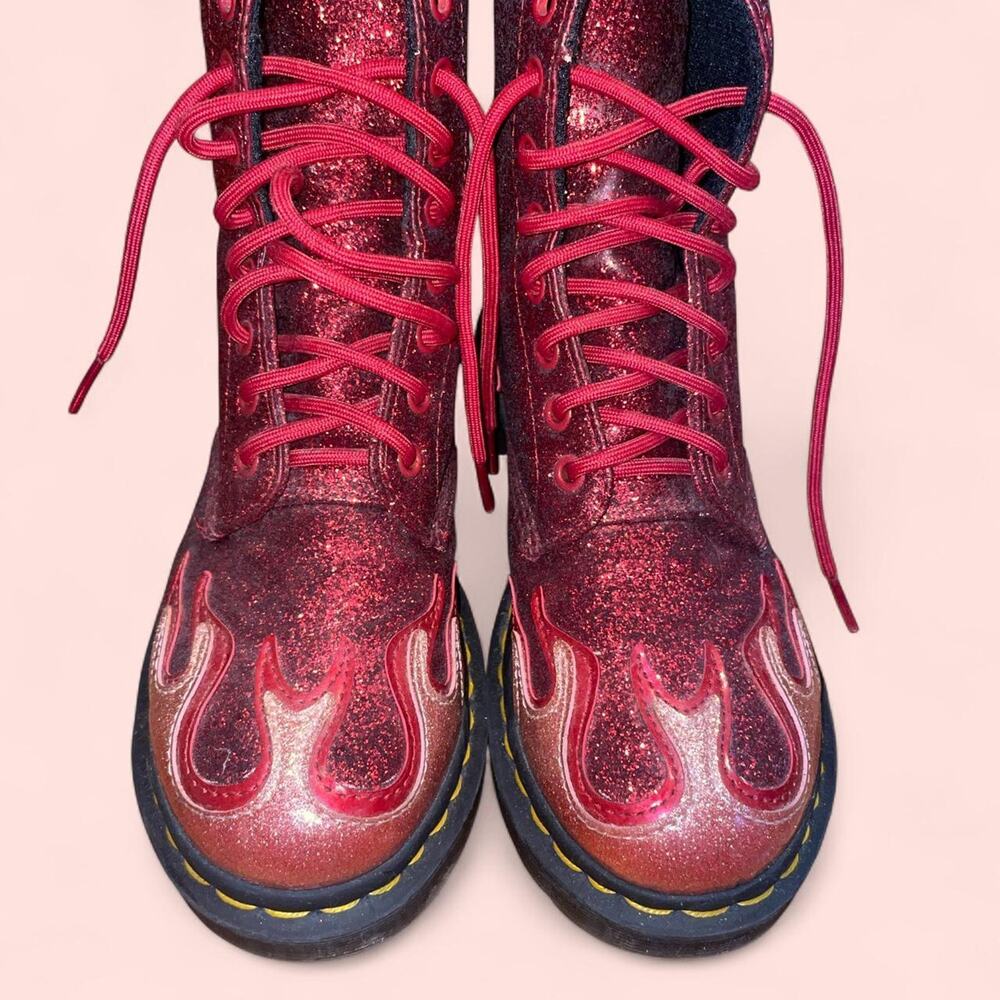 Dr Martens Red Glitter Flame 1460 Pascal Boots - Picture 3 of 7